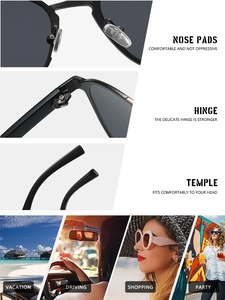 Detailansicht der ovalen Sonnenbrille mit robusten Scharnieren und Lifestyle-Szenen