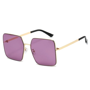 Classic square oversized sunglasses with gold metal frame and purple gradient lenses