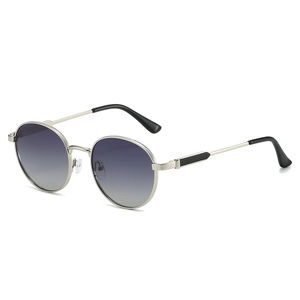 Classic oval metal sunglasses with gradient purple lenses and golden frame for women