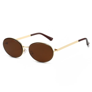 Lunettes de soleil ovales classiques avec monture fine en métal doré et verres marron foncé