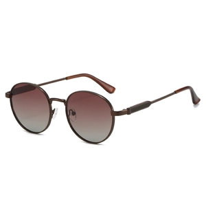 Retro metal oval sunglasses with brown gradient lenses and minimalist slim frame