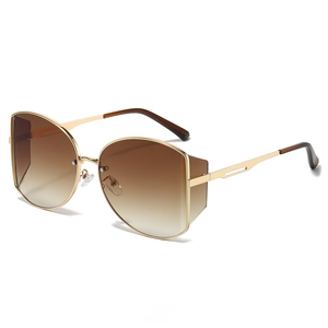 Modische Oversize-Metallsonnenbrille mit braunen Verlaufsgläsern und Schmetterlingsrahmen