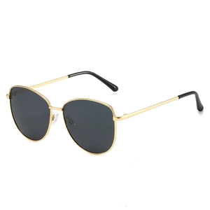 Lunettes de soleil rondes en métal doré avec verres noirs et monture texturée