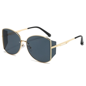 Modische Oversize-Metallsonnenbrille mit geometrischem Rahmen und Seitenschutz-Details