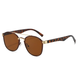Vintage Doppelsteg Oval Sonnenbrille mit Schildpatt-Rahmen und braunen Gläsern