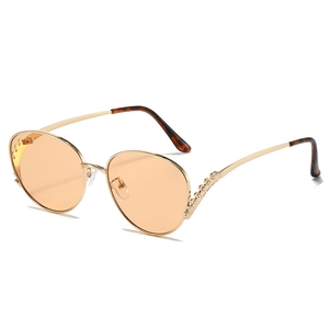 Women Oversized Round Cat Eye Sunglasses Metal Frame With Rhinestone Decoration UV400 Protection Fashion Luxury Eyewear