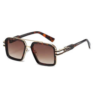 Classic tortoise shell sunglasses with double bridge and gold metal accents for women