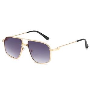 Classic gold metal double bridge aviator sunglasses with purple gradient lenses
