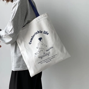 Canvas Tote Bag Women Thickened Large Capacity Zipper Shoulder Handbag Skateboard Boy Print Streetwear School Daily
