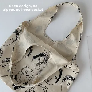 Detail view of the open-top design without zippers or inner pockets on canvas tote