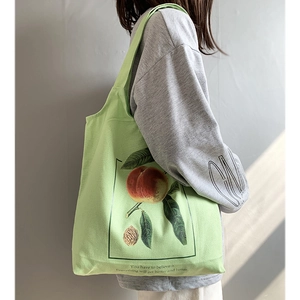 Sac cabas en toile vert menthe avec imprimé pêche et slogan inspirant en anglais