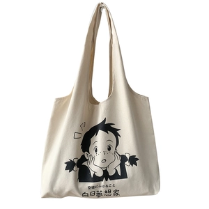 Sac fourre-tout en toile minimaliste avec imprimé fille manga rétro pour femmes