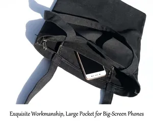 Sac à bandoulière en toile noire avec fermeture éclair et poche intérieure pratique