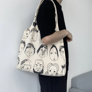 Artistic canvas tote bag featuring minimalist hand-drawn illustration and large capacity