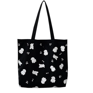 Sac fourre-tout en toile noire avec motif chiot blanc et doubles bandoulières