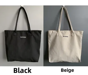 Detailed comparison of minimalist canvas tote bags in classic black and beige color options