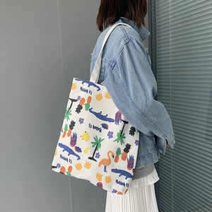 Floral canvas tote bag with tropical Hawaii prints and shoulder strap for daily use