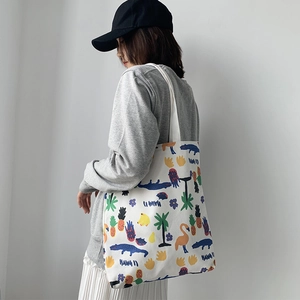 Fresh canvas tote bag with colorful tropical Hawaii print and long shoulder straps