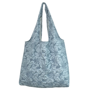 Sac cabas bleu clair à broderie florale et texture jacquard pour les cours et le bureau