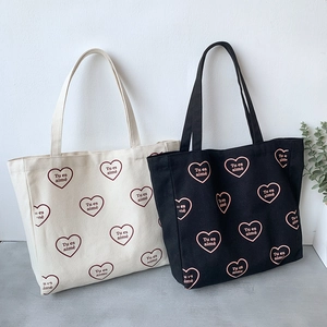 Sac Fourre-tout En Toile Grande Capacité Imprimé Cœur Lettres Françaises Sac À Épaule Décontracté Pour Femmes