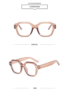 Vue détaillée des lunettes carrées rétro champagne montrant le profil avant et latéral
