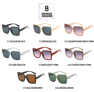 Collection of eight large square sunglasses with quilted texture temples in multiple colors