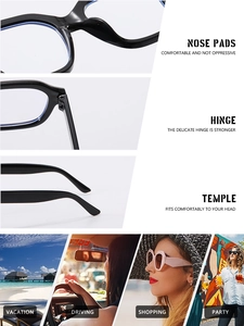 Détails macro des plaquettes de nez confortables et des charnières renforcées de cette lunette carrée