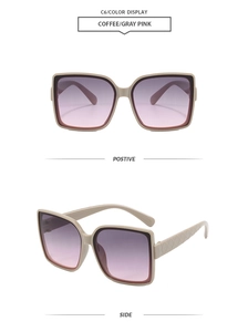 Detail of square oversized sunglasses with diamond texture temples and gradient lenses