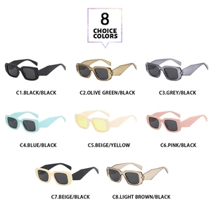 Huit lunettes de soleil carrées vintage en plusieurs couleurs dont noir et vert olive