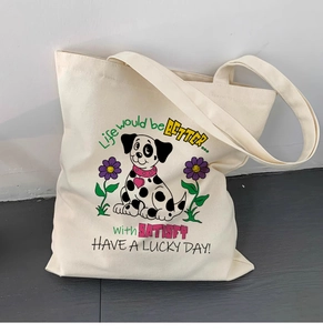 Détail du sac cabas en toile avec illustration de dalmatien mignon et texte inspirant