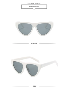 Detailed view of white triangle cat eye sunglasses showing front and side profile