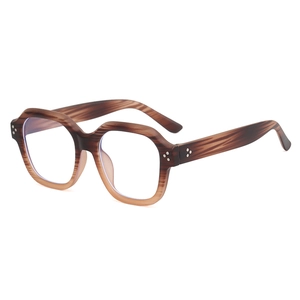 Monture de lunettes carrée rétro avec grain de bois foncé et rivets à trois points