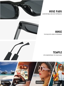 Detail view of reinforced hinges and integrated nose pads on black oversized sunglasses