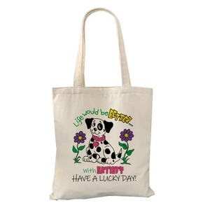 Sac fourre-tout en toile avec illustration de dalmatien mignon et texte Lucky Day sur blanc