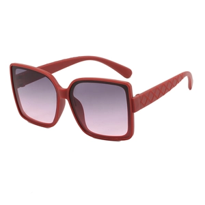 Stylish oversized square burgundy sunglasses with purple gradient lenses and quilted temples