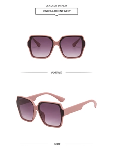 Pink and black square oversized sunglasses with gradient grey lenses from dual angles