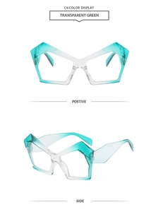 Vues frontale et latérale de lunettes papillon géométriques surdimensionnées vert transparent