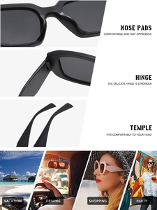 Detail view of square sunglasses with reinforced hinges and comfortable nose pads