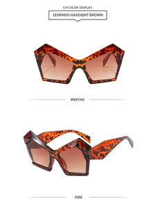 Vues détaillées avant et latérale de lunettes de soleil léopard avec verres marron dégradés