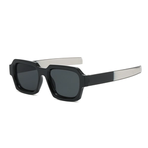 Retro square sunglasses with thick black frames and black-white gradient temples