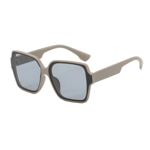 Fashionable oversized square sunglasses with beige frames and two-tone layered design