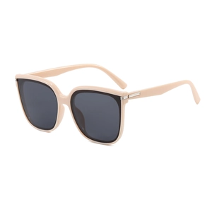 Fashion square oversized sunglasses in nude beige with dark grey lenses and metal accents
