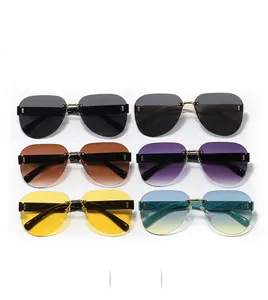Grid layout showing six colors of rimless pilot sunglasses with slim metal temples