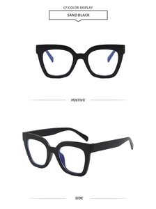 Sand black square oversized frames with blue light blocking lenses in front and side views