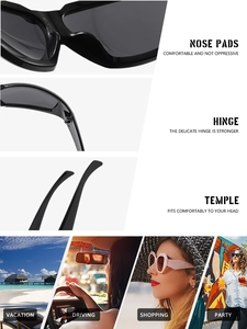 Detail of nose pads, hinges and temples of futuristic black sunglasses for various activities