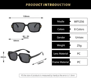 Tableau des tailles pour lunettes de soleil carrées vintage avec largeur de monture 138mm en PC