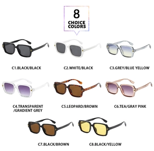 Détails des 8 coloris disponibles pour ces lunettes de soleil carrées avec accents en métal