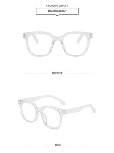 Detailed front and side view of classic square transparent eyeglass frames
