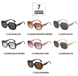 Detail view of seven color variations for large polygon sunglasses with metal B logo