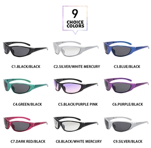 Detailed grid display of 9 stylish outdoor sports sunglasses in multiple color options